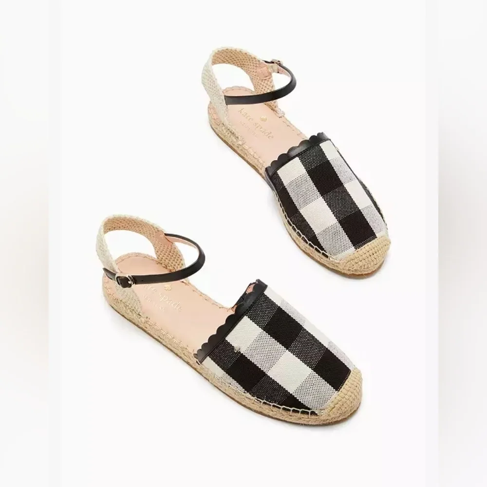 Kate Spade | Bonnie black&white checker‎ pattern canvas espadrilles